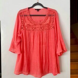 NWOT Zac & Rachel Vibrant Romantic Coral Lace Blouse